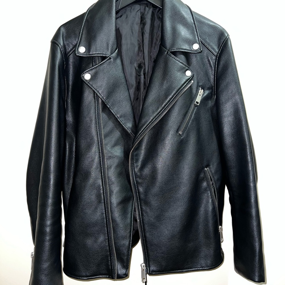 H&M, Men’s Leather Biker Jacket, Black, Large